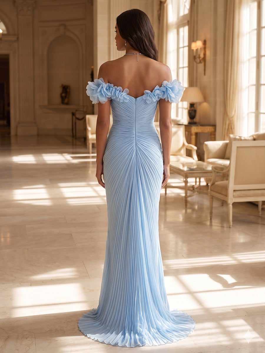 Chiffon Mermaid Off the Shoulder Evening Dresses with 3D Flowers