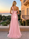 Tulle Mermaid One Shoulder Evening Dresses with 3D Flowers