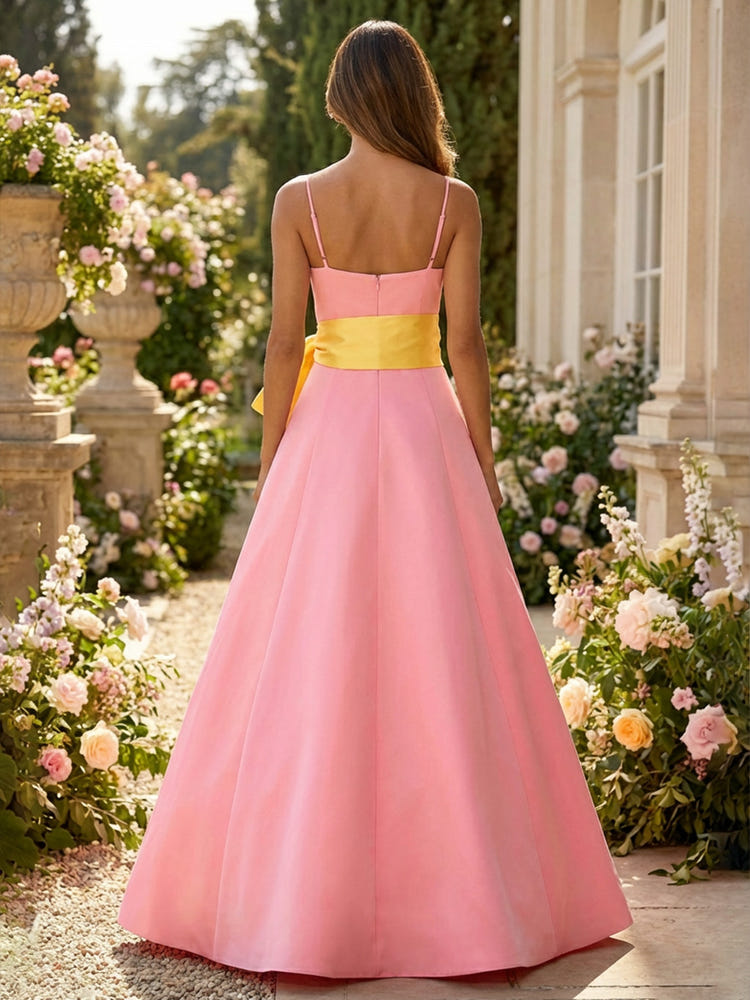Satin A-Line Spaghetti Straps Evening Dresses with Bow