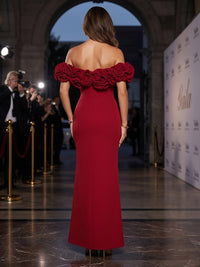 Jersey Sheath Off the Shoulder Evening Dresses with 3D Flowers
