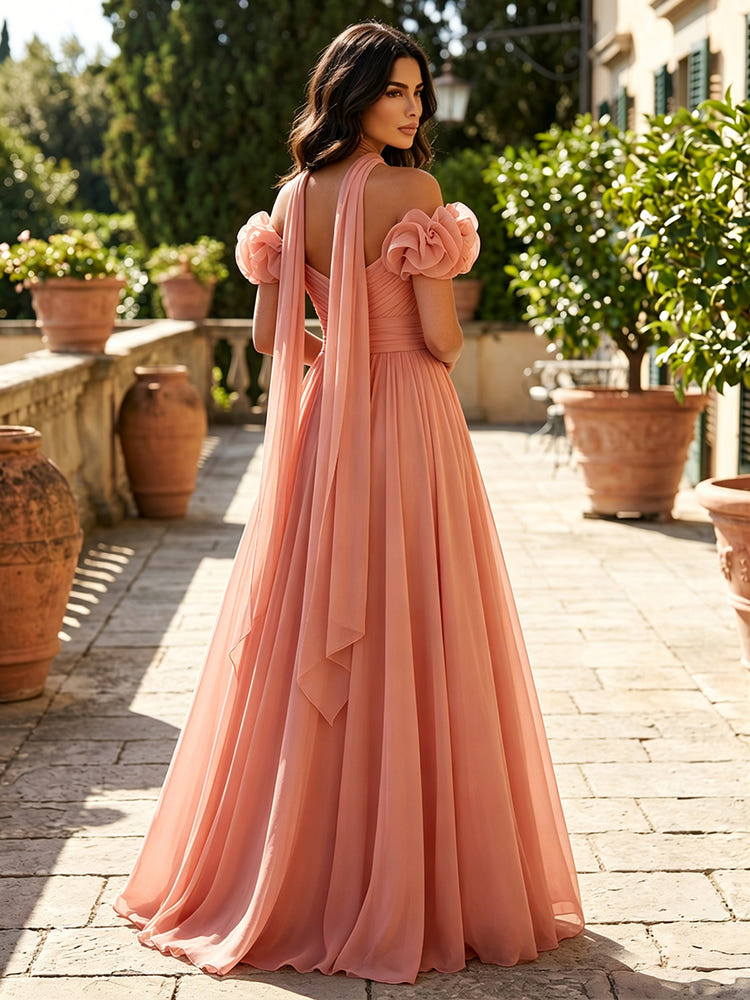 Chiffon A-Line Off the Shoulder Evening Dresses with 3D Flowers