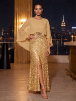Sequin Mermaid Crew Neck Mother of the Bride Dresses with Caps