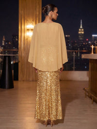 Sequin Mermaid Crew Neck Evening Dresses with Caps