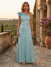 Sequin A-Line One Shoulder Evening Dresses with Ruffles