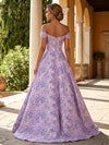 Jacquard A-Line Off the Shoulder Floral Evening Dresses