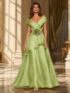 Tulle A-Line V Neck Evening Dresses with 3D Flowers