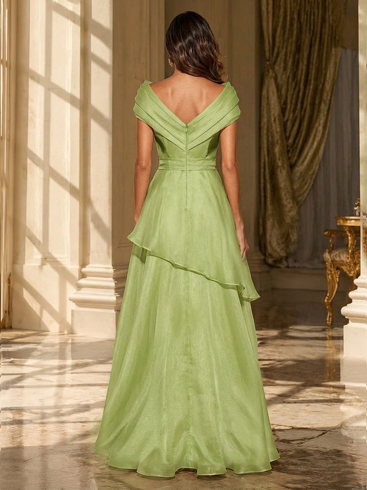 Tulle A-Line V Neck Evening Dresses with 3D Flowers