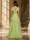 Tulle A-Line V Neck Evening Dresses with 3D Flowers