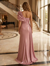 Satin Mermaid One Shoulder Evening Dresses with 3D Flowers