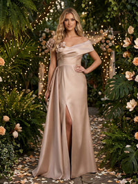 Satin Mermaid Off the Shoulder Evening Dresses with 3D Flowers