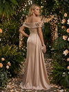 Satin A lINE Off the Shoulder Evening Dresses with 3D Flowers