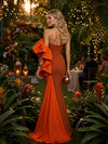 Satin Mermaid Strapless Splicing Evening Dresses