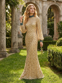 Tulle A-Line High Neck Beaded Evening Dresses