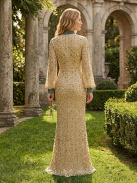 Tulle A-Line High Neck Beaded Evening Dresses