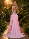 Satin A Line Strapless Pleated Evening Dresses