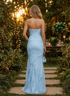 Satin Mermaid Strapless Evening Dresses with Floral Embroidery