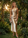 Satin Sheath One Shoulder Pleated Evening Dresses