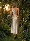 Satin Sheath One Shoulder Pleated Evening Dresses