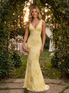 Satin Mermaid V Neck Evening Dresses with Floral Embroidery