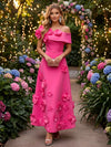 Satin A-Line Off the Shoulder Evening Dresses with 3D Flowers