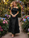 Satin A-Line Off the Shoulder Evening Dresses with 3D Flowers
