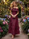 Satin A-Line Off the Shoulder Evening Dresses with 3D Flowers
