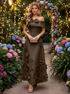 Satin A-Line Off the Shoulder Evening Dresses with 3D Flowers