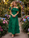 Satin A-Line Off the Shoulder Evening Dresses with 3D Flowers