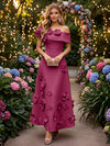 Satin A-Line Off the Shoulder Evening Dresses with 3D Flowers