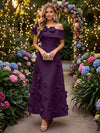 Satin A-Line Off the Shoulder Evening Dresses with 3D Flowers
