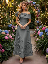 Satin A-Line Off the Shoulder Evening Dresses with 3D Flowers