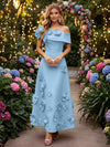 Satin A-Line Off the Shoulder Evening Dresses with 3D Flowers