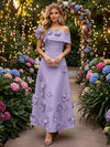 Satin A-Line Off the Shoulder Evening Dresses with 3D Flowers