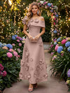 Satin A-Line Off the Shoulder Evening Dresses with 3D Flowers