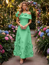 Satin A-Line Off the Shoulder Evening Dresses with 3D Flowers