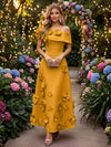 Satin A-Line Off the Shoulder Evening Dresses with 3D Flowers