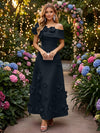 Satin A-Line Off the Shoulder Evening Dresses with 3D Flowers