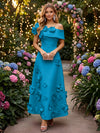 Satin A-Line Off the Shoulder Evening Dresses with 3D Flowers