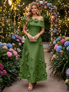 Satin A-Line Off the Shoulder Evening Dresses with 3D Flowers