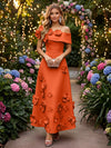 Satin A-Line Off the Shoulder Evening Dresses with 3D Flowers