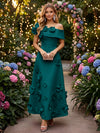 Satin A-Line Off the Shoulder Evening Dresses with 3D Flowers