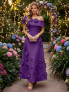 Satin A-Line Off the Shoulder Evening Dresses with 3D Flowers