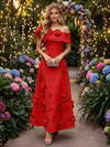 Satin A-Line Off the Shoulder Evening Dresses with 3D Flowers