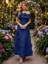 Satin A-Line Off the Shoulder Evening Dresses with 3D Flowers