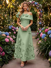 Satin A-Line Off the Shoulder Evening Dresses with 3D Flowers
