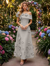 Satin A-Line Off the Shoulder Evening Dresses with 3D Flowers