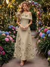 Satin A-Line Off the Shoulder Evening Dresses with 3D Flowers