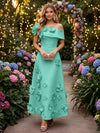 Satin A-Line Off the Shoulder Evening Dresses with 3D Flowers