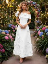 Satin A-Line Off the Shoulder Evening Dresses with 3D Flowers