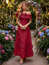 Satin A-Line Off the Shoulder Evening Dresses with 3D Flowers
